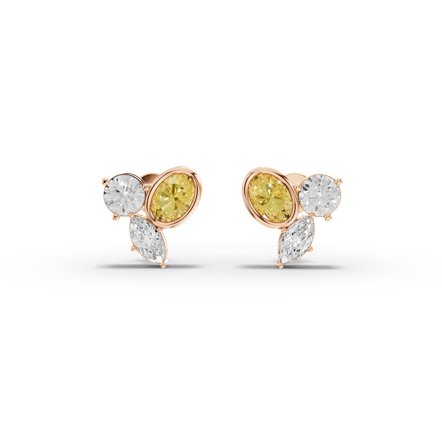 1.40 Ct Oval Citrine Birthstone Lab Grown Diamond Stud Earrings