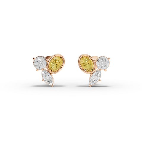 1.40 Ct Oval Citrine Birthstone Lab Grown Diamond Stud Earrings