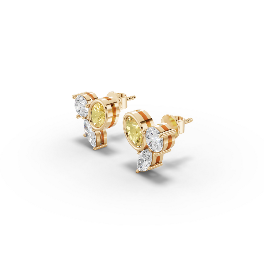 1.40 Ct Oval Citrine Birthstone Lab Grown Diamond Stud Earrings