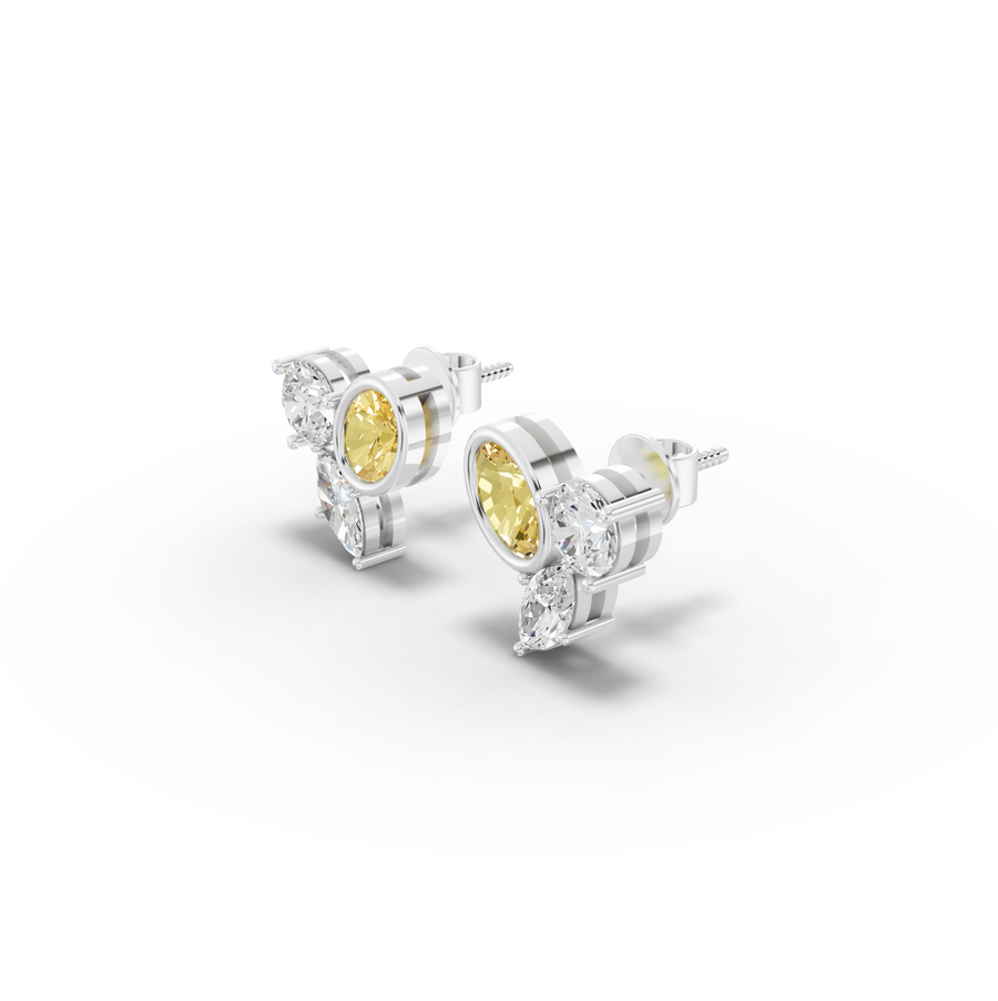 1.40 Ct Oval Citrine Birthstone Lab Grown Diamond Stud Earrings