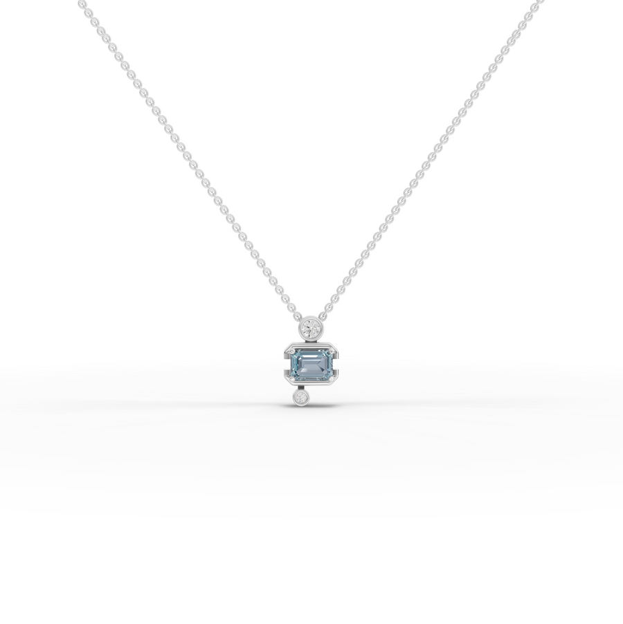 1.11 Ct Aquamarine Diamond Pendant March Birthstone Necklace