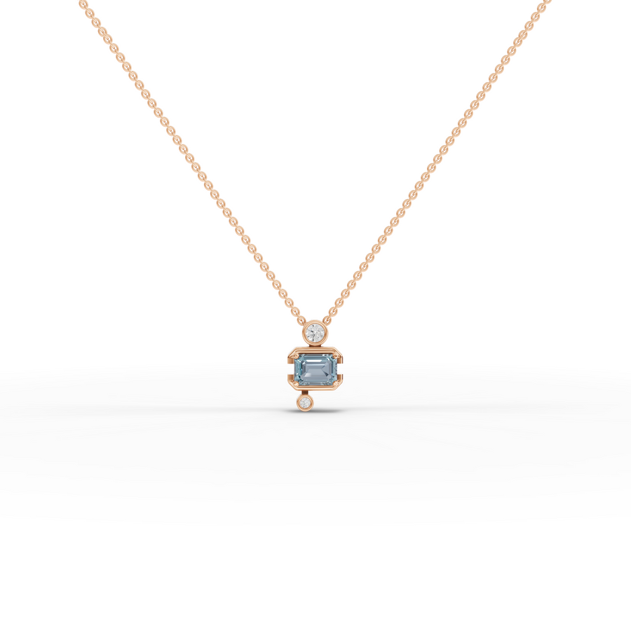1.11 Ct Aquamarine Diamond Pendant March Birthstone Necklace