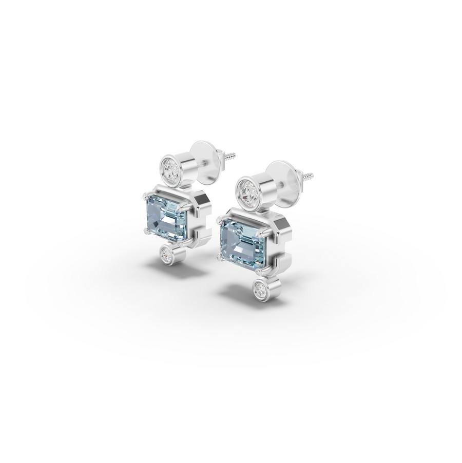 2.42 Ct March Birthstone Aquamarine Diamond Drop Earrings