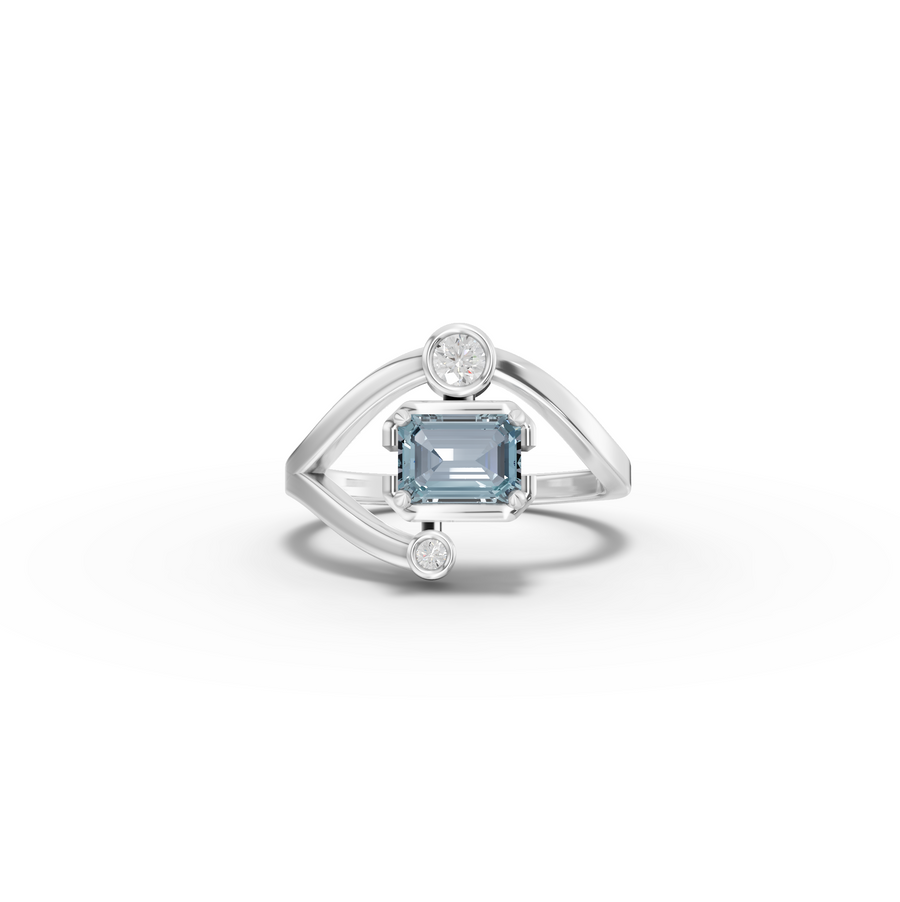 1.11 Ct Emerald Aquamarine Bypass Lab Diamond Ring 1.00 Ct Center