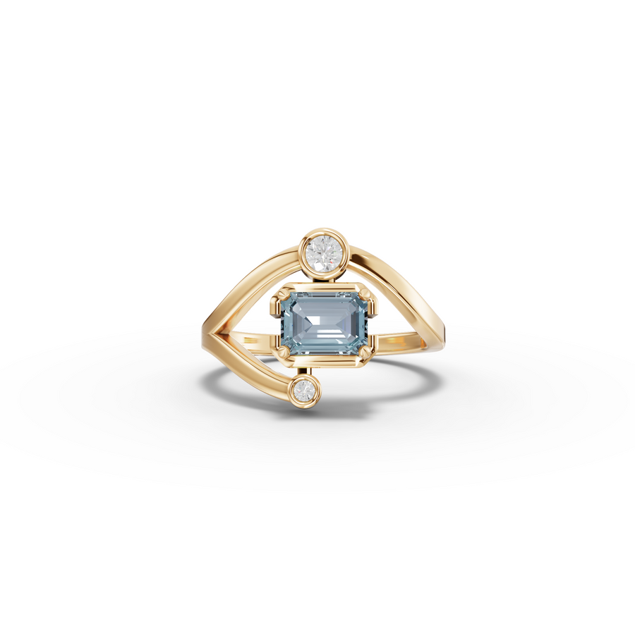 1.11 Ct Emerald Aquamarine Bypass Lab Diamond Ring 1.00 Ct Center