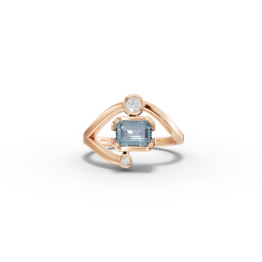 1.11 Ct Emerald Aquamarine Bypass Lab Diamond Ring 1.00 Ct Center