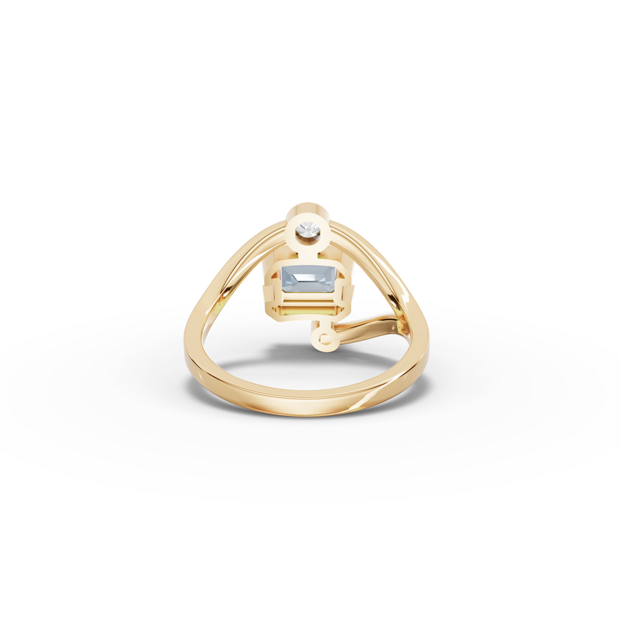 1.11 Ct Emerald Aquamarine Bypass Lab Diamond Ring 1.00 Ct Center