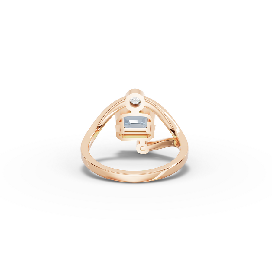 1.11 Ct Emerald Aquamarine Bypass Lab Diamond Ring 1.00 Ct Center