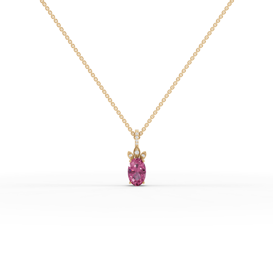 1.51 Ct Oval Pink Tourmaline With Side Stone Pendant 1.00 Ct Center