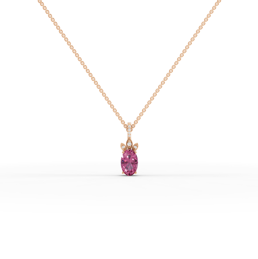 1.51 Ct Oval Pink Tourmaline With Side Stone Pendant 1.00 Ct Center