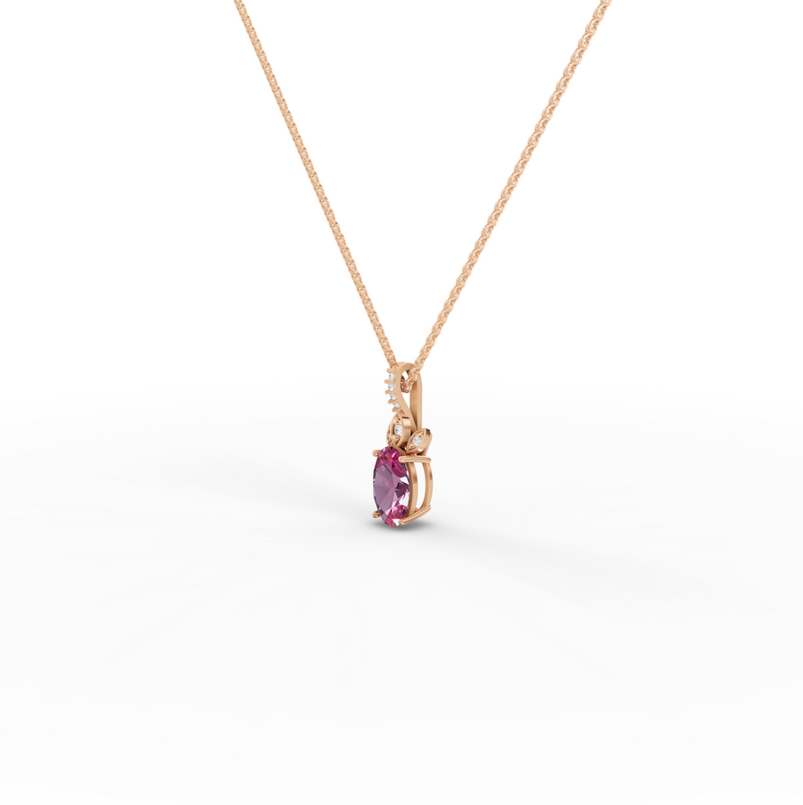 1.51 Ct Oval Pink Tourmaline With Side Stone Pendant 1.00 Ct Center