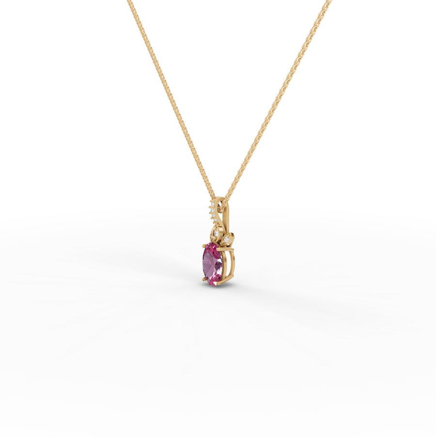 1.51 Ct Oval Pink Tourmaline With Side Stone Pendant 1.00 Ct Center