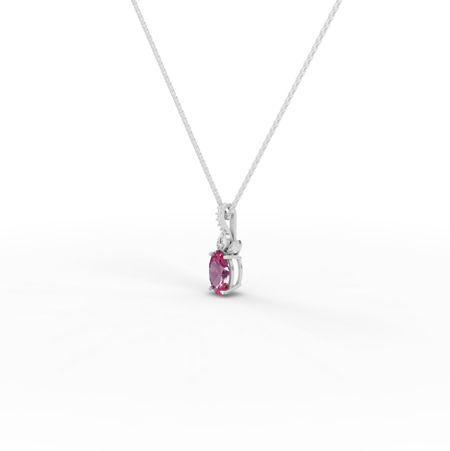 1.51 Ct Oval Pink Tourmaline With Side Stone Pendant 1.00 Ct Center