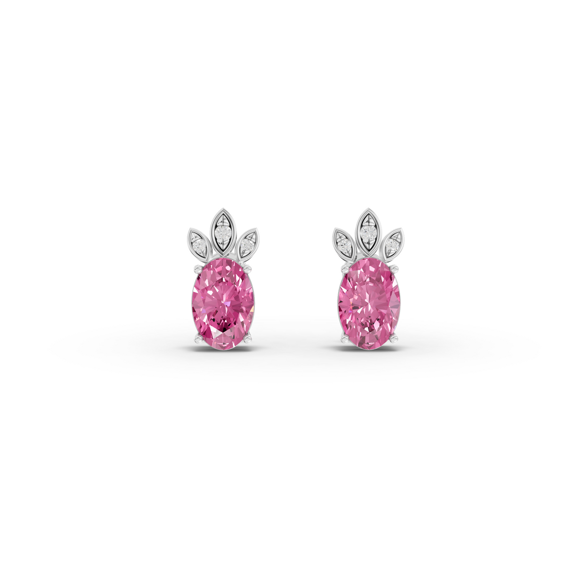 2.05 Ct Pink Tourmaline Diamond Stud Earrings with Leaf Design
