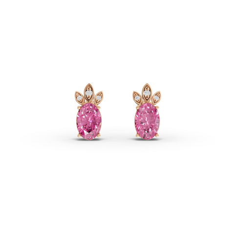 2.05 Ct Pink Tourmaline Diamond Stud Earrings with Leaf Design