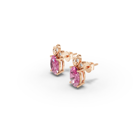 2.05 Ct Pink Tourmaline Diamond Stud Earrings with Leaf Design