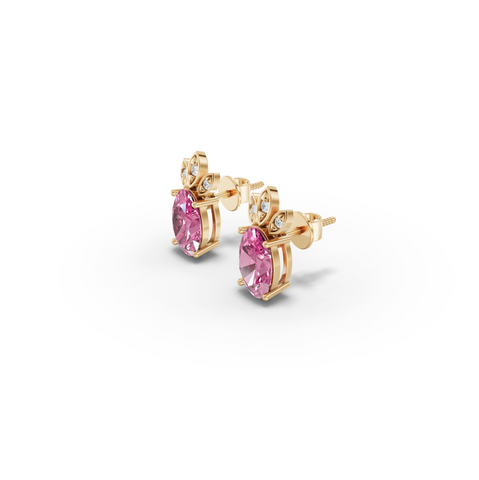 2.05 Ct Pink Tourmaline Diamond Stud Earrings with Leaf Design