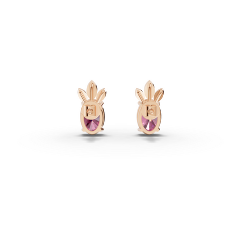 2.05 Ct Pink Tourmaline Diamond Stud Earrings with Leaf Design
