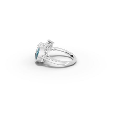 2.82 Ct Aquamarine Three Stone Ring with Bezel Pear Setting 2.00 Ct Center