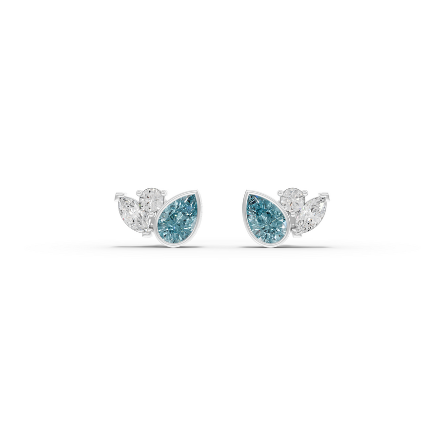 5.64 ct aquamarine pear and marquise lab diamond stud earrings with screw backs