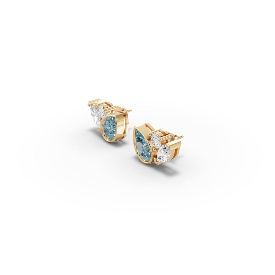 5.64 Ct Aquamarine Pear & Marquise Stud Earrings