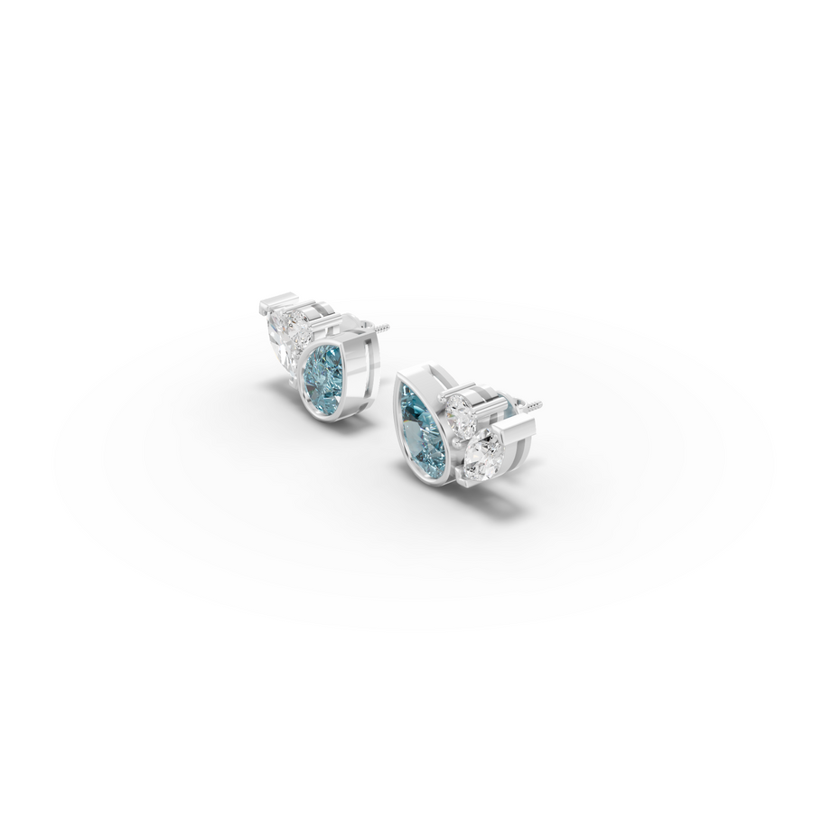 5.64 Ct Aquamarine Pear & Marquise Stud Earrings