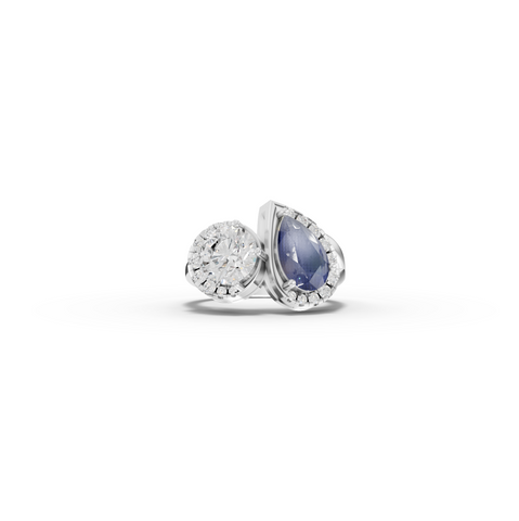 3.33 Ct Blue Sapphire & Diamond Designer Two Stone Ring