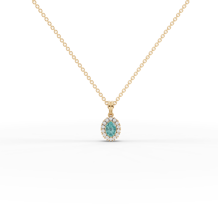 1.31 Ct Turquoise Oval Halo Pendant