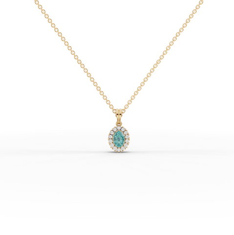 1.31 Ct Turquoise Oval Halo Lab Diamond Pendant Necklace