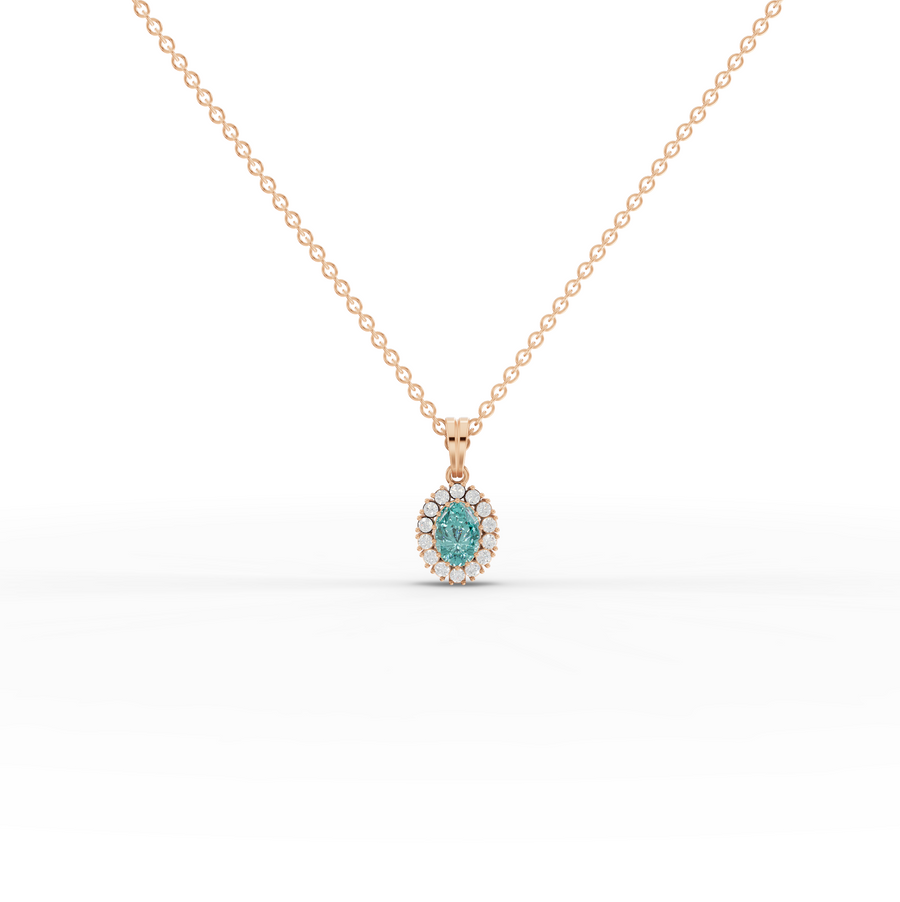 1.31 Ct Turquoise Oval Halo Pendant