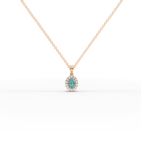 1.31 Ct Turquoise Oval Halo Lab Diamond Pendant Necklace