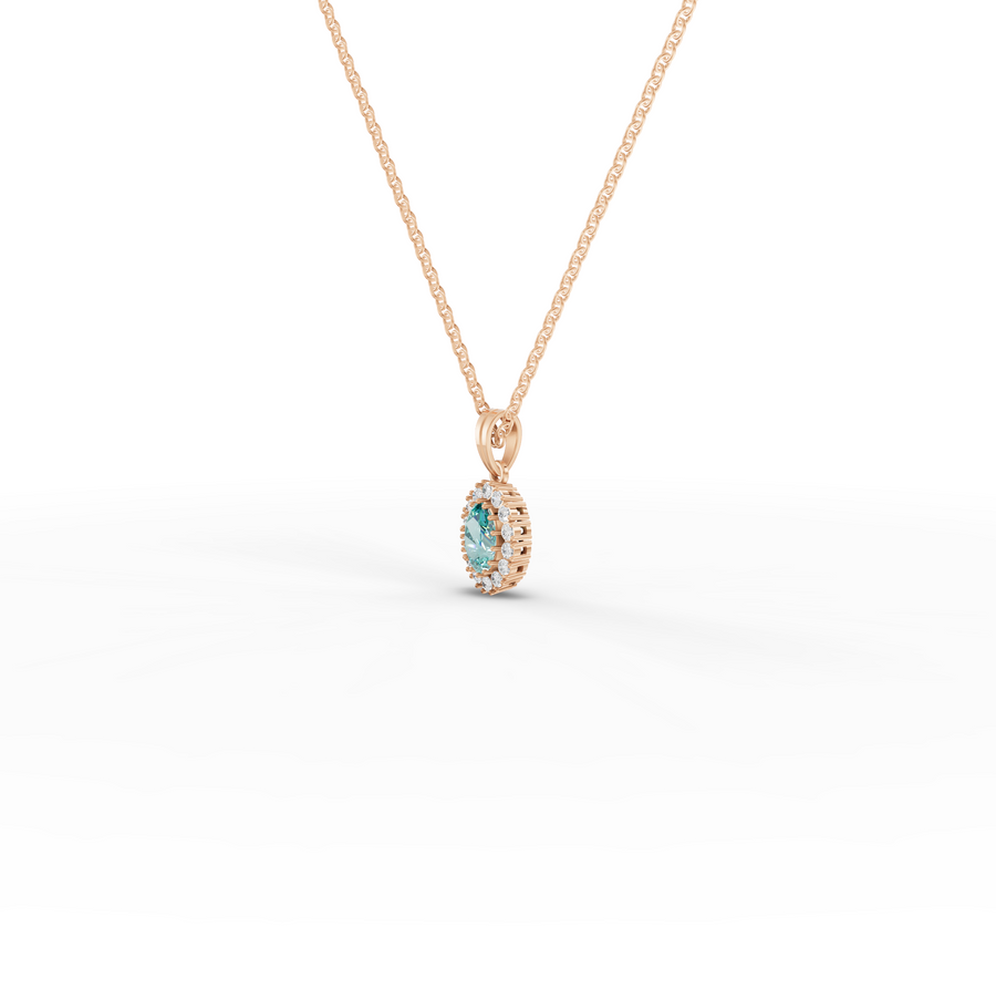 1.31 Ct Turquoise Oval Halo Pendant