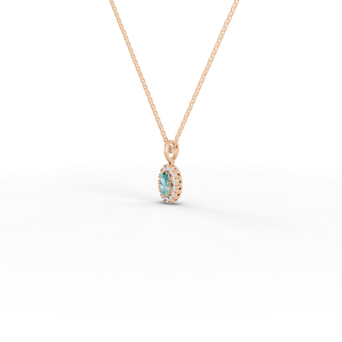 1.31 Ct Turquoise Oval Halo Lab Diamond Pendant Necklace