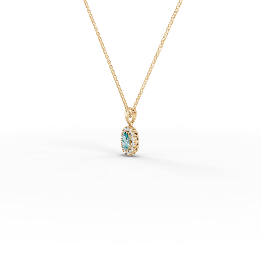 1.31 Ct Turquoise Oval Halo Pendant