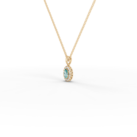 1.31 Ct Turquoise Oval Halo Lab Diamond Pendant Necklace