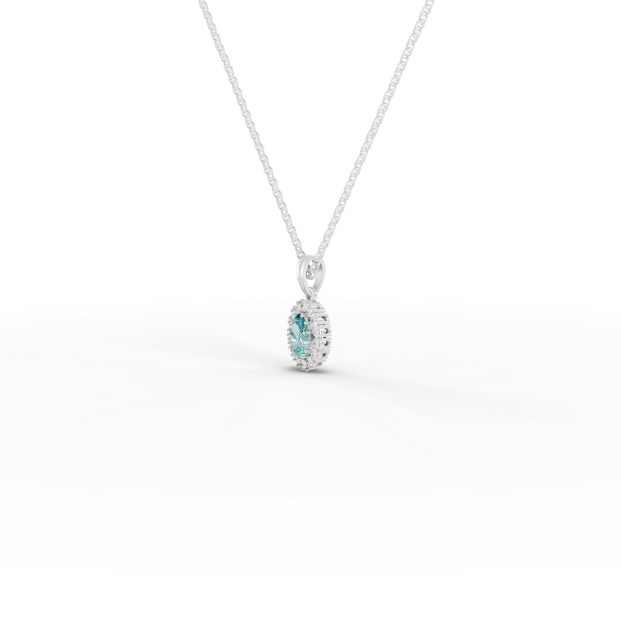 1.31 Ct Turquoise Oval Halo Pendant