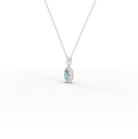 1.31 Ct Turquoise Oval Halo Lab Diamond Pendant Necklace