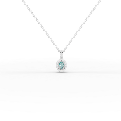 1.31 Ct Turquoise Oval Halo Lab Diamond Pendant Necklace