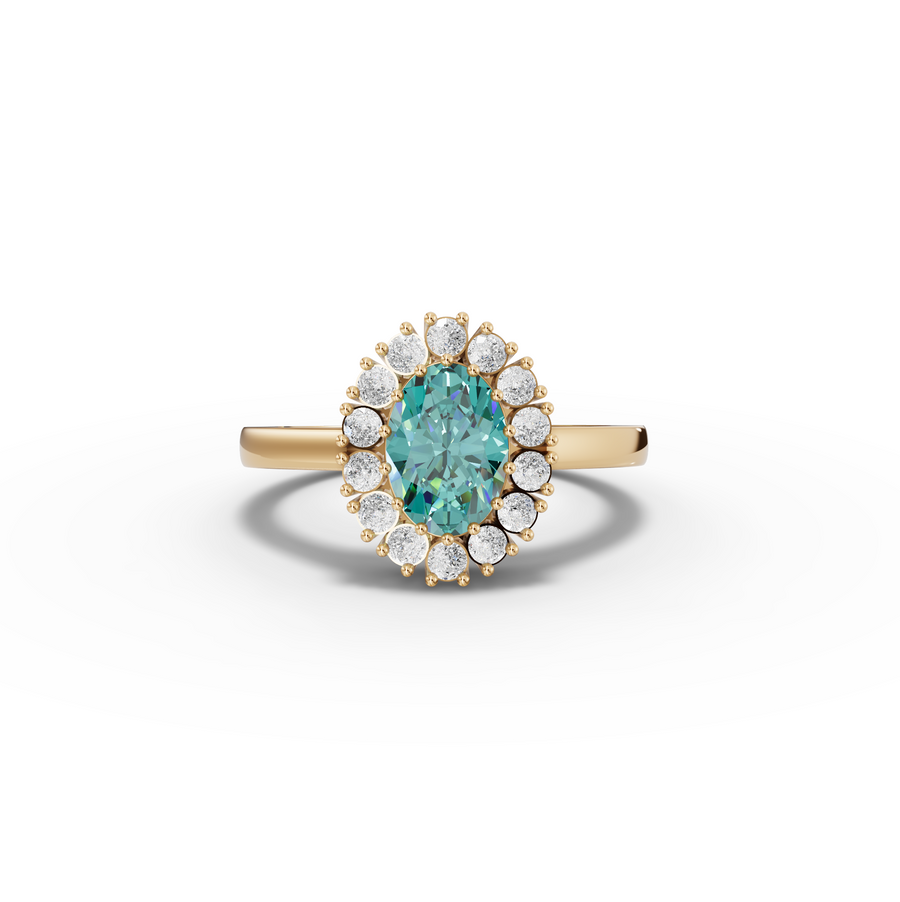 1.31 Ct Oval Turquoise Halo Ring 1.00 Ct Center