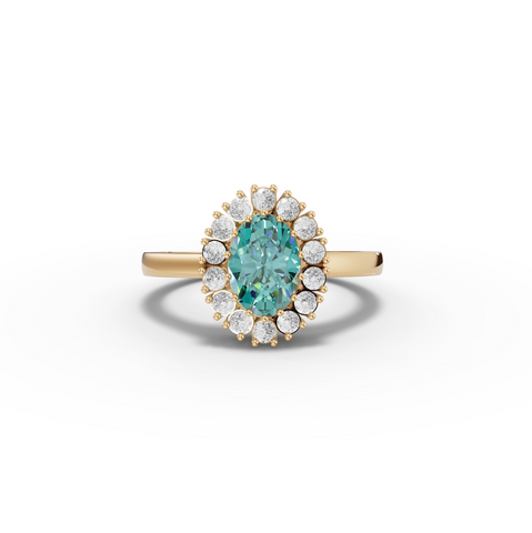 1.31 Ct Oval Turquoise Diamond Halo Ring 1.00 Ct Center
