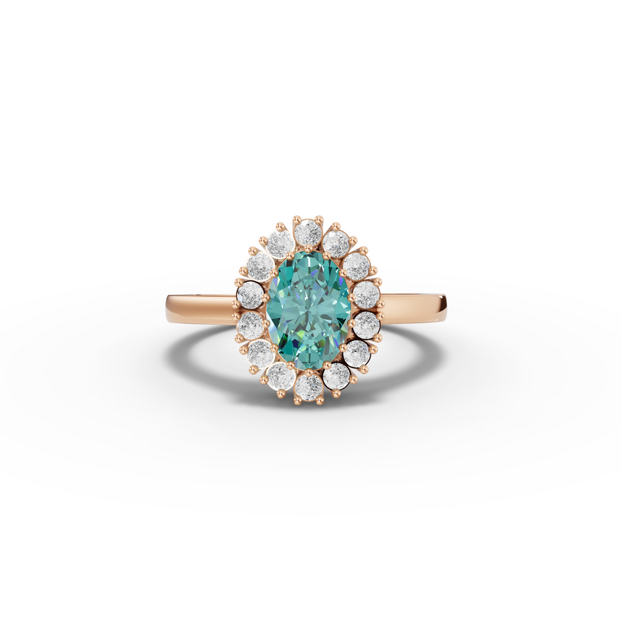 1.31 Ct Oval Turquoise Halo Ring 1.00 Ct Center