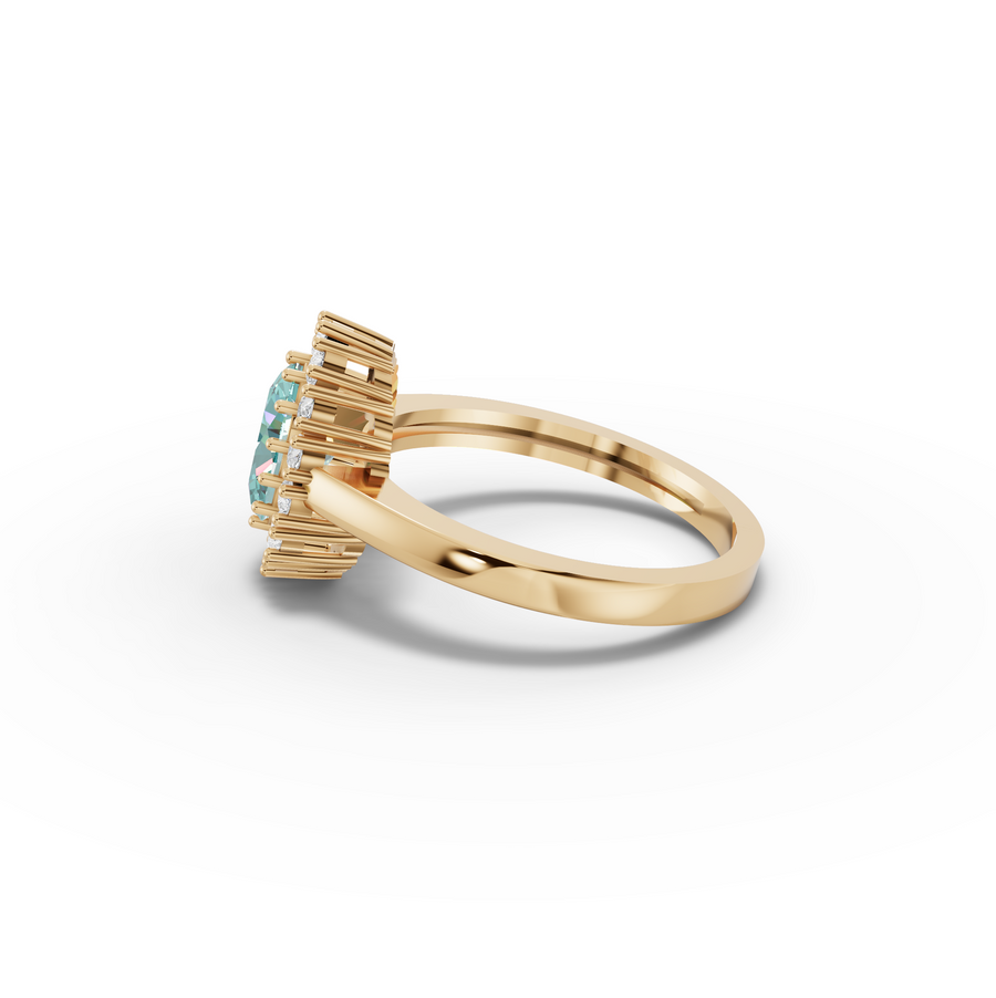 1.31 Ct Oval Turquoise Halo Ring 1.00 Ct Center