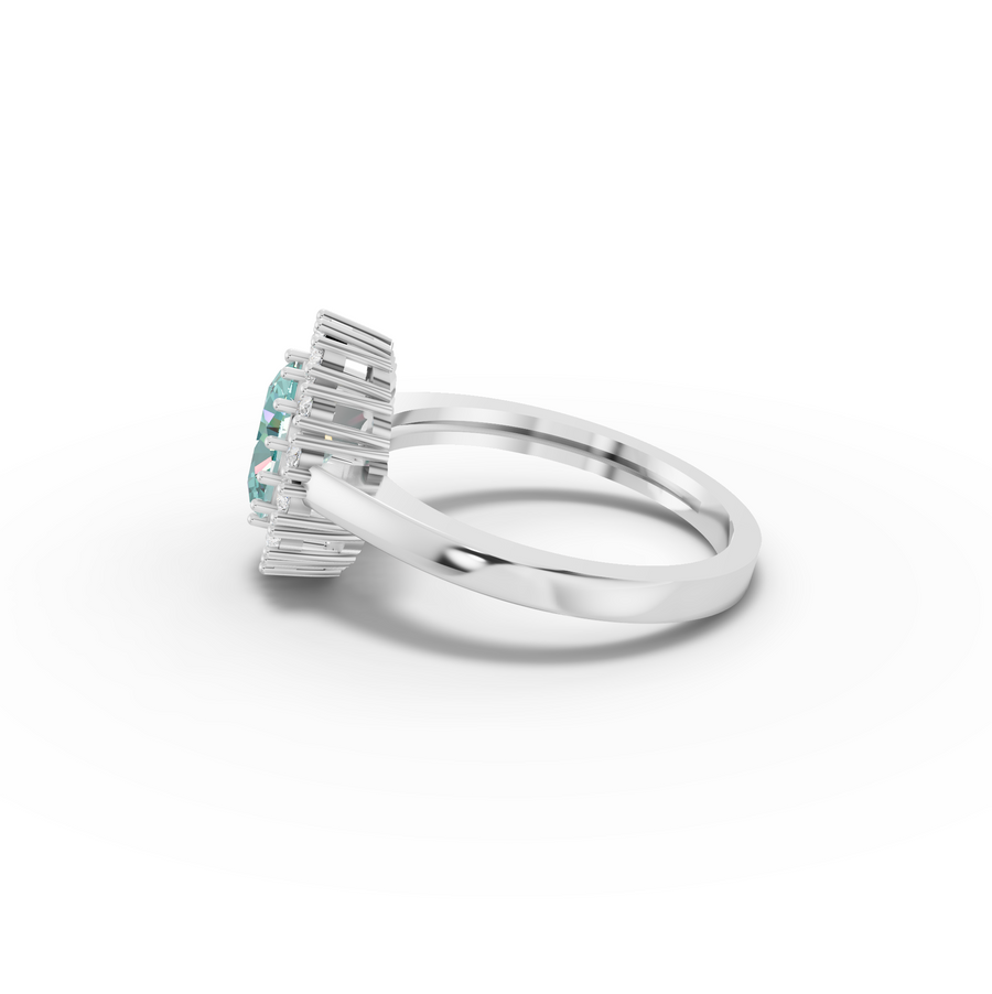 1.31 Ct Oval Turquoise Halo Ring 1.00 Ct Center