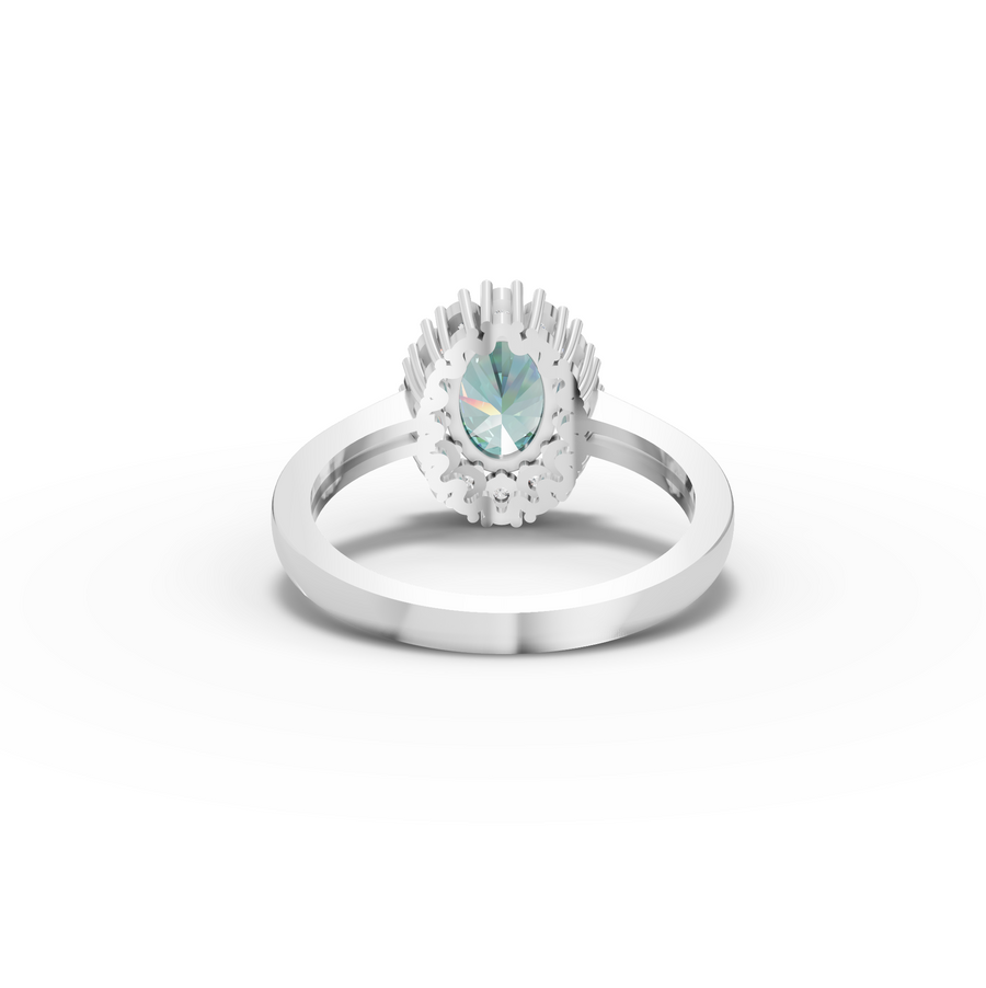 1.31 Ct Oval Turquoise Halo Ring 1.00 Ct Center
