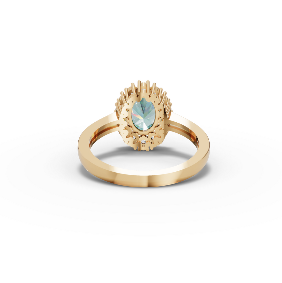 1.31 Ct Oval Turquoise Halo Ring 1.00 Ct Center