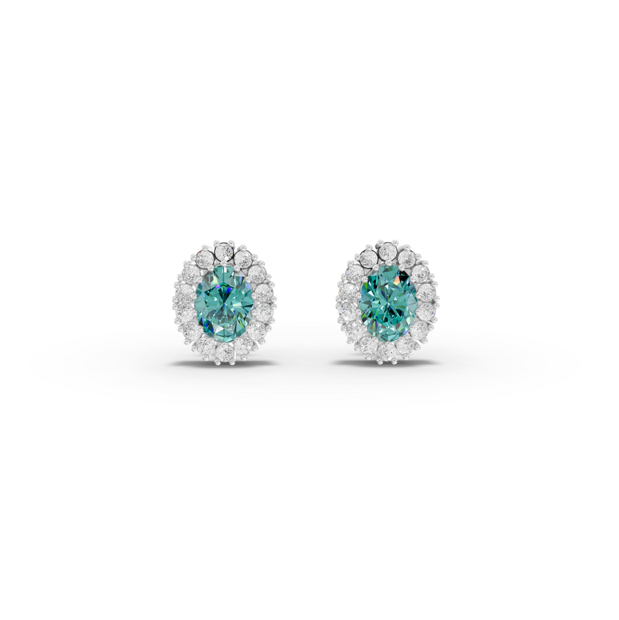 1.29 ct oval turquoise halo stud earrings with lab grown diamonds and screw backs
