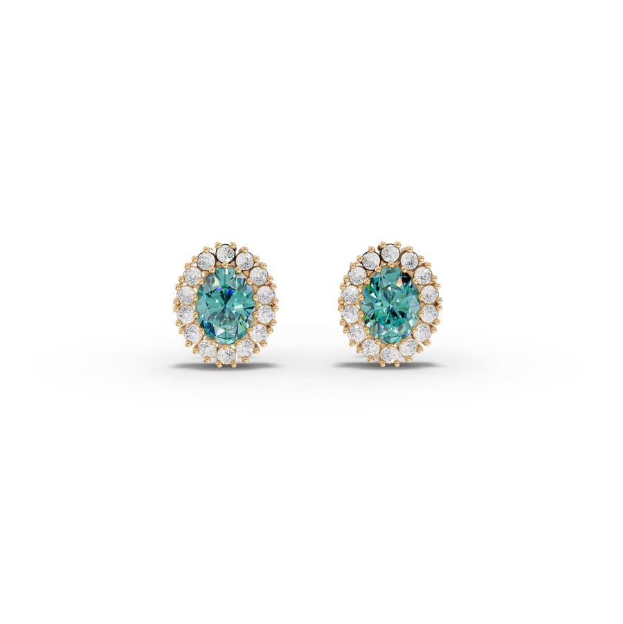 1.29 Ct Oval Turquoise Halo Stud Earrings