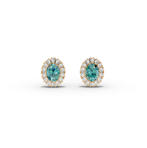1.29 Ct Oval Turquoise & Diamond Halo Stud Earrings