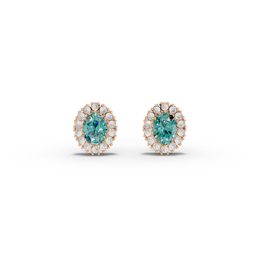 1.29 Ct Oval Turquoise Halo Stud Earrings