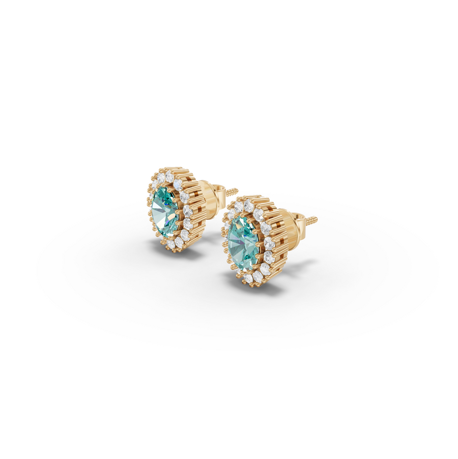 1.29 Ct Oval Turquoise Halo Stud Earrings